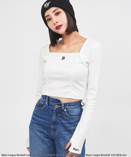 BACK TO THE FIELD(バック トゥー ザ フィールド)の「【MLB】刺繍ロゴカットタイトリブトップス(Tシャツ/カットソー・レディース・ホワイト/グリーン/ブラック・FREE)」の7枚目の写真