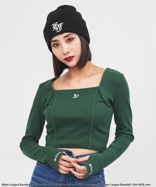 BACK TO THE FIELD(バック トゥー ザ フィールド)の「【MLB】刺繍ロゴカットタイトリブトップス(Tシャツ/カットソー・レディース・ホワイト/グリーン/ブラック・FREE)」の21枚目の写真