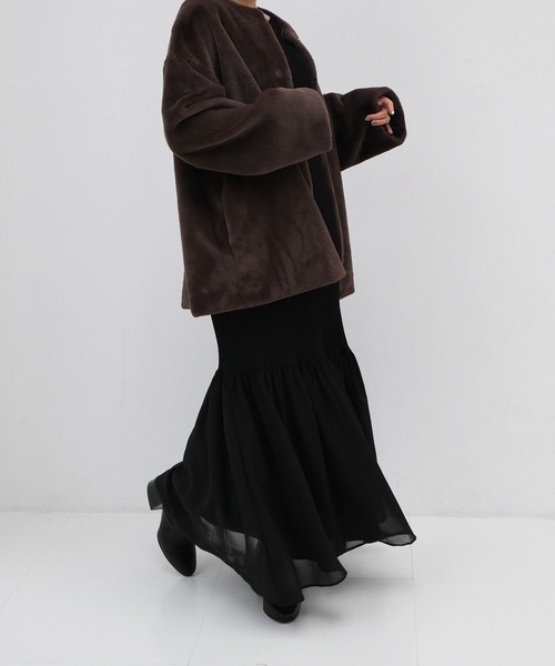 AKTE（アクテ）の「フェイクファーミドルコート（ノーカラーコート・レディース・ベージュ/ブラウン/ホワイト・FREE）」の19枚目の写真