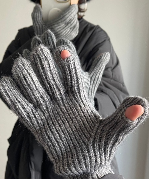 finger hole knit gloves / フィンガーホールニットグローブ手袋（手袋