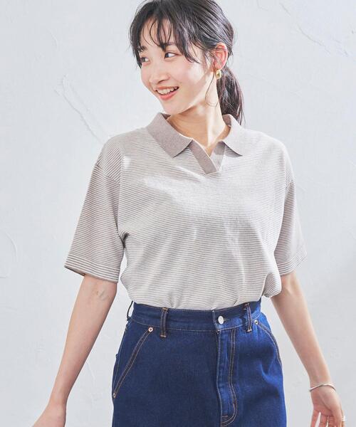 coen(コーエン)の「サラコスキッパーポロニット(ポロシャツ・レディース・ホワイト/ブラック/ベージュ・M/L)」の3枚目の写真