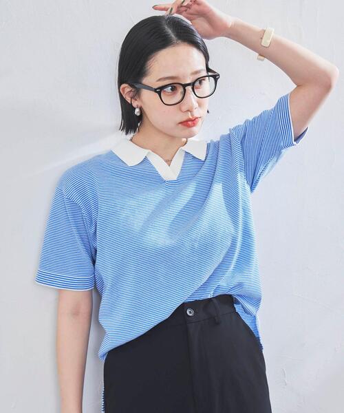 coen(コーエン)の「サラコスキッパーポロニット(ポロシャツ・レディース・ホワイト/ブラック/ベージュ・M/L)」の1枚目の写真