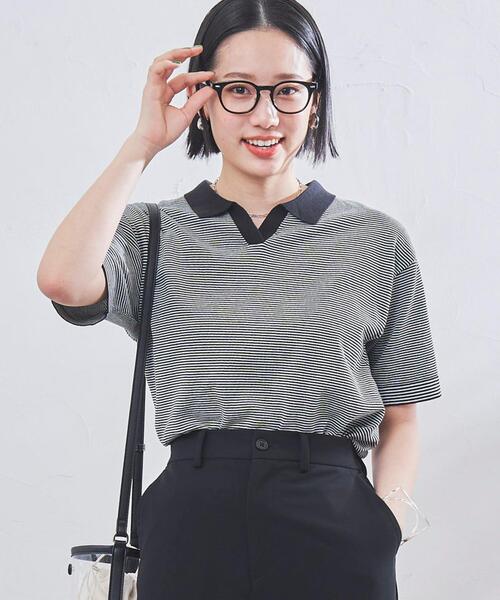 coen(コーエン)の「サラコスキッパーポロニット(ポロシャツ・レディース・ホワイト/ブラック/ベージュ・M/L)」の2枚目の写真