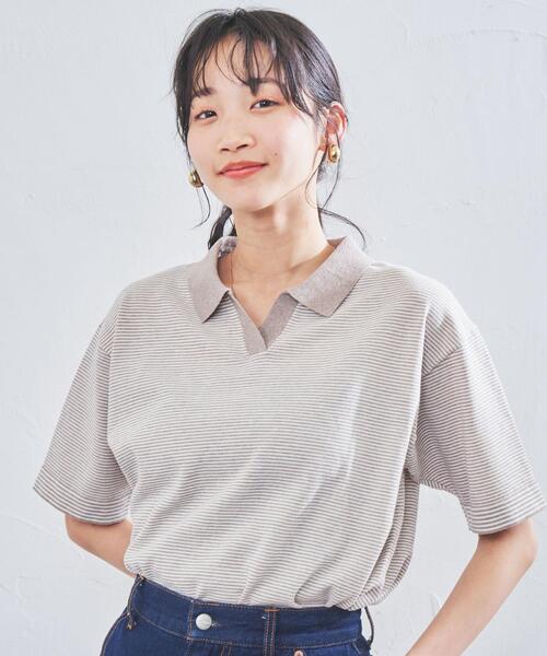 coen(コーエン)の「サラコスキッパーポロニット(ポロシャツ・レディース・ホワイト/ブラック/ベージュ・M/L)」の14枚目の写真