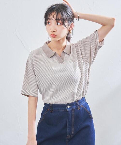 coen(コーエン)の「サラコスキッパーポロニット(ポロシャツ・レディース・ホワイト/ブラック/ベージュ・M/L)」の16枚目の写真