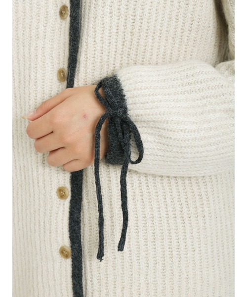 Samansa Mos2（サマンサ モスモス）の「◎パイピング袖リボンニットカーディガン（カーディガン/ボレロ・レディース・ブラック/ベージュ/キナリ・ﾌﾘ-）」の17枚目の写真