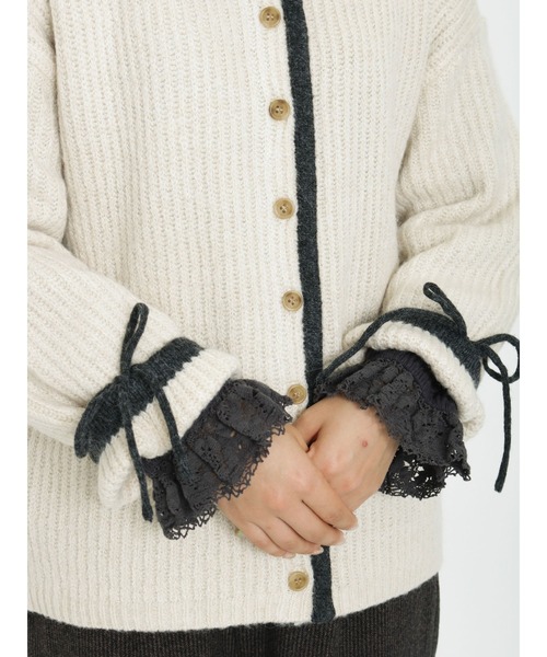 Samansa Mos2（サマンサ モスモス）の「◎パイピング袖リボンニットカーディガン（カーディガン/ボレロ・レディース・ブラック/ベージュ/キナリ・ﾌﾘ-）」の15枚目の写真