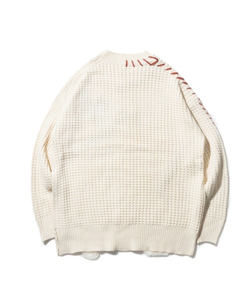 HOOK(フック)の「HOOK -original- ワッフル編み手縫いステッチバラ刺繍ニット風スウェット(スウェット・メンズ・ライトベージュ/ブラック・M/L/XL)」の9枚目の写真