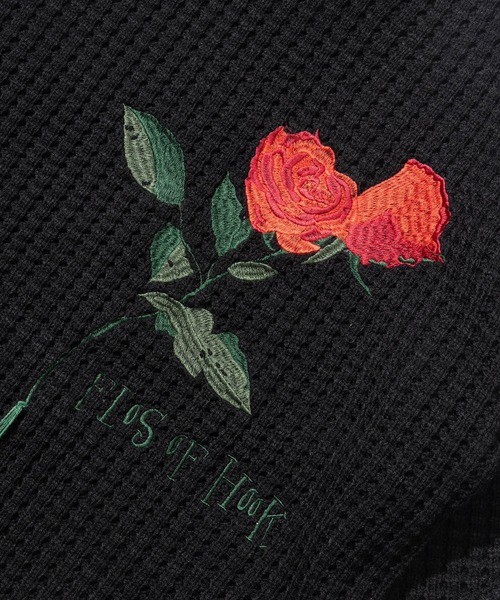 HOOK(フック)の「HOOK -original- ワッフル編み手縫いステッチバラ刺繍ニット風スウェット(スウェット・メンズ・ライトベージュ/ブラック・M/L/XL)」の10枚目の写真