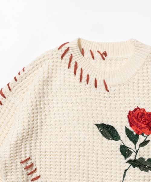 HOOK(フック)の「HOOK -original- ワッフル編み手縫いステッチバラ刺繍ニット風スウェット(スウェット・メンズ・ライトベージュ/ブラック・M/L/XL)」の21枚目の写真