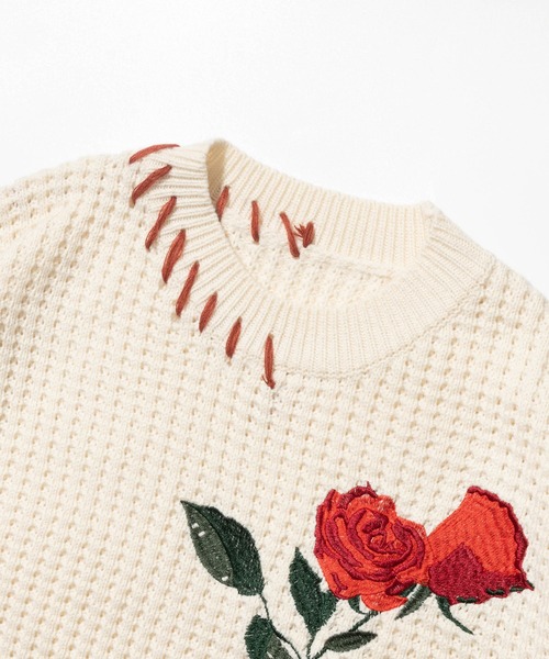 HOOK(フック)の「HOOK -original- ワッフル編み手縫いステッチバラ刺繍ニット風スウェット(スウェット・メンズ・ライトベージュ/ブラック・M/L/XL)」の22枚目の写真