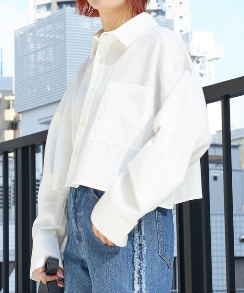 PBLIM（ページボーイリム）の「PAGEBOYLIM/クロップドシャツ（シャツ/ブラウス・レディース・ピンク/ネイビー/オフホワイト・FREE）」の6枚目の写真