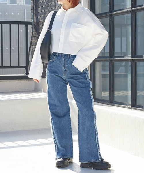 PBLIM（ページボーイリム）の「PAGEBOYLIM/クロップドシャツ（シャツ/ブラウス・レディース・ピンク/ネイビー/オフホワイト・FREE）」の8枚目の写真