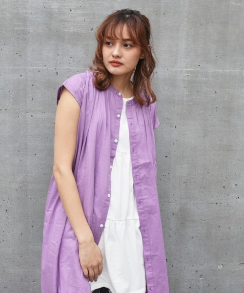 CUBE SUGAR（キューブシュガー）の「インド綿ボイルフレンチスリーブシャツワンピース（シャツワンピース・レディース・パープル/ホワイト/オリーブ/ブラウン・M）」の19枚目の写真