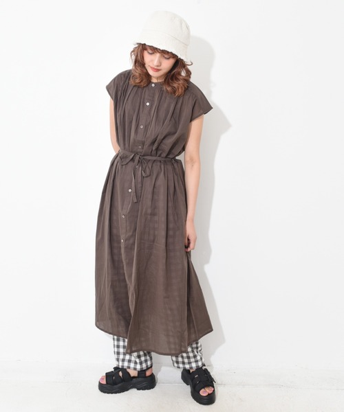 CUBE SUGAR（キューブシュガー）の「インド綿ボイルフレンチスリーブシャツワンピース（シャツワンピース・レディース・パープル/ホワイト/オリーブ/ブラウン・M）」の14枚目の写真