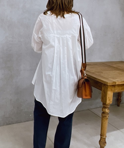 un dix cors(アンディコール)の「コットンタックスリーブブラウス(シャツ/ブラウス・レディース・グリーン/オフホワイト/ブラック・FREE)」の6枚目の写真