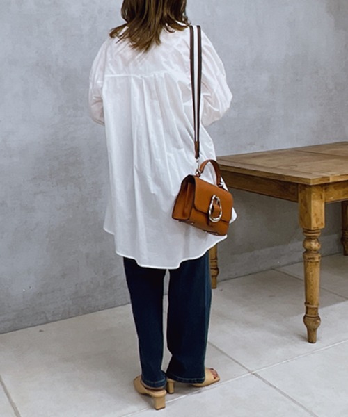 un dix cors(アンディコール)の「コットンタックスリーブブラウス(シャツ/ブラウス・レディース・グリーン/オフホワイト/ブラック・FREE)」の9枚目の写真