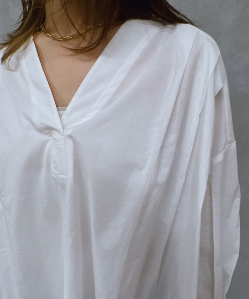 un dix cors(アンディコール)の「コットンタックスリーブブラウス(シャツ/ブラウス・レディース・グリーン/オフホワイト/ブラック・FREE)」の14枚目の写真