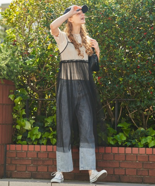 MERLOT（メルロー）の「ウエストフリルチュールキャミワンピース（ワンピース・レディース・ブラック/ナチュラル・FREE）」の15枚目の写真