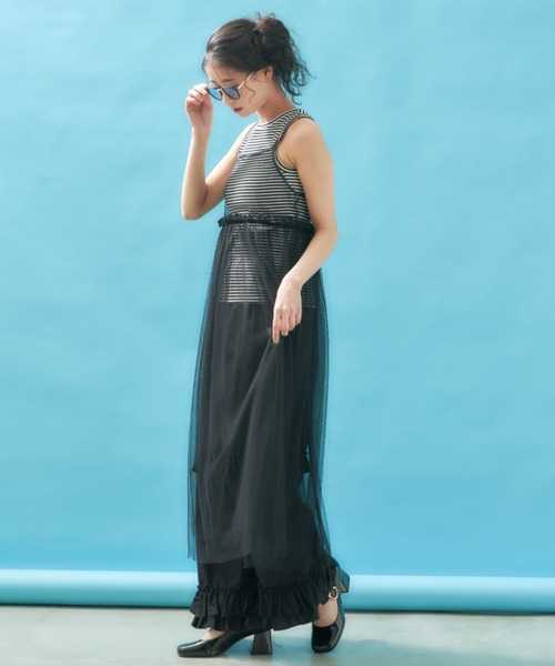 MERLOT（メルロー）の「ウエストフリルチュールキャミワンピース（ワンピース・レディース・ブラック/ナチュラル・FREE）」の18枚目の写真