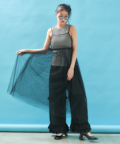 MERLOT（メルロー）の「ウエストフリルチュールキャミワンピース（ワンピース・レディース・ブラック/ナチュラル・FREE）」の9枚目の写真