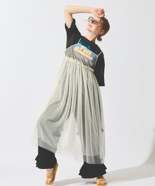 MERLOT（メルロー）の「ウエストフリルチュールキャミワンピース（ワンピース・レディース・ブラック/ナチュラル・FREE）」の3枚目の写真