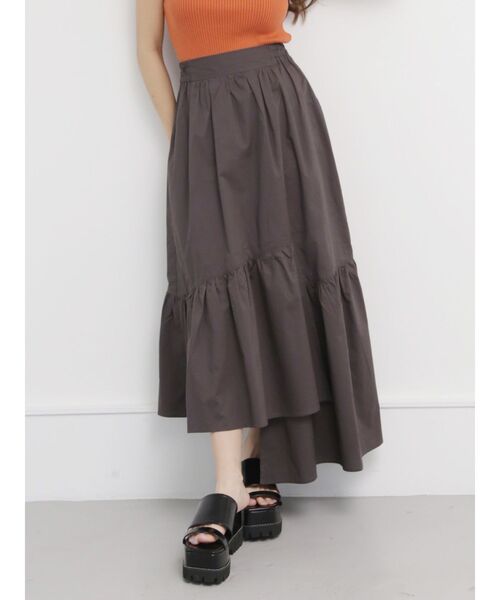 MURUA(ムルーア)の「アシメギャザーロングスカート(スカート・レディース・ダークグレー/ブルー・FREE)」の1枚目の写真