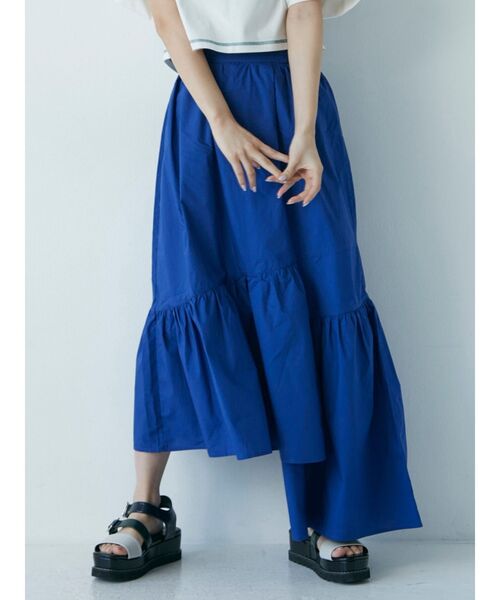 MURUA(ムルーア)の「アシメギャザーロングスカート(スカート・レディース・ダークグレー/ブルー・FREE)」の6枚目の写真