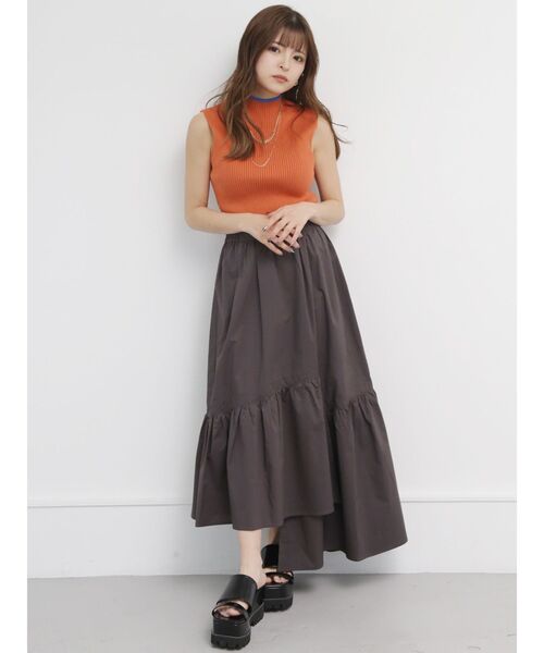 MURUA(ムルーア)の「アシメギャザーロングスカート(スカート・レディース・ダークグレー/ブルー・FREE)」の8枚目の写真