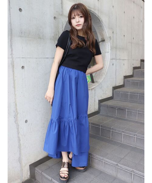 MURUA(ムルーア)の「アシメギャザーロングスカート(スカート・レディース・ダークグレー/ブルー・FREE)」の3枚目の写真