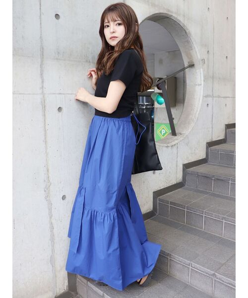 MURUA(ムルーア)の「アシメギャザーロングスカート(スカート・レディース・ダークグレー/ブルー・FREE)」の7枚目の写真