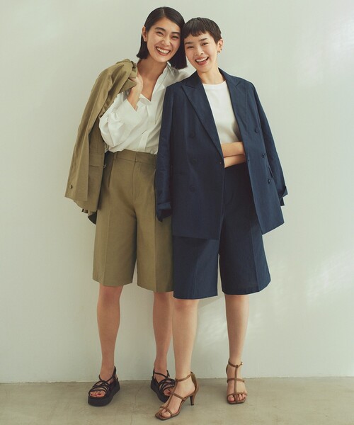 OPAQUE.CLIP(オペークドットクリップ)の「◆【大草直子さんコラボ】麻混ハーフパンツ セットアップ対応(その他パンツ・レディース・ネイビー/ブラウン系その他・38/40/36)」の8枚目の写真