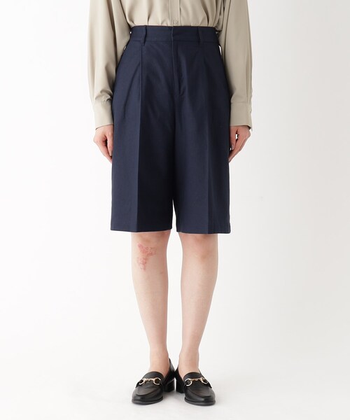 OPAQUE.CLIP(オペークドットクリップ)の「◆【大草直子さんコラボ】麻混ハーフパンツ セットアップ対応(その他パンツ・レディース・ネイビー/ブラウン系その他・38/40/36)」の4枚目の写真