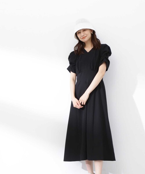 【SSizeLine】Vネックパワショルワンピース