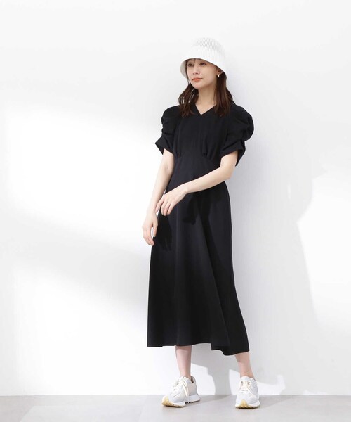 【SSizeLine】Vネックパワショルワンピース