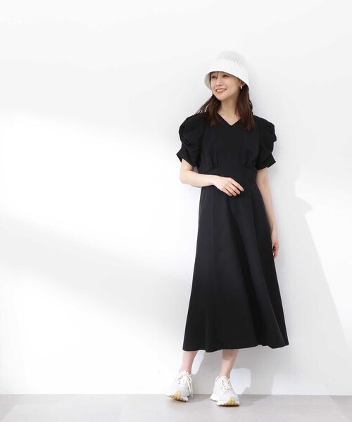 【SSizeLine】Vネックパワショルワンピース