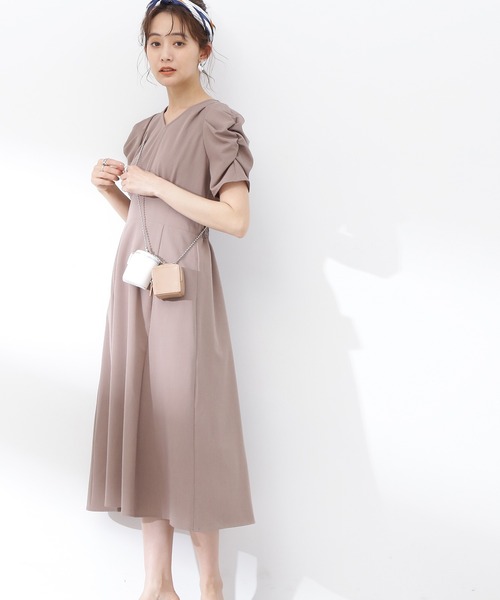 【SSizeLine】Vネックパワショルワンピース