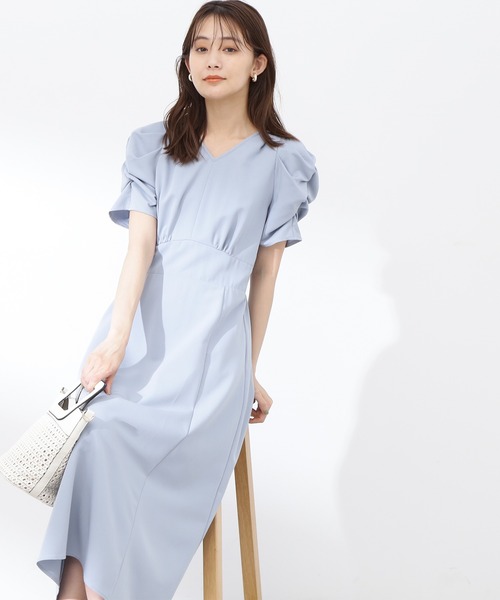 【SSizeLine】Vネックパワショルワンピース