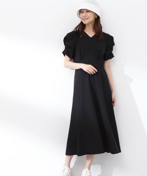 【SSizeLine】Vネックパワショルワンピース