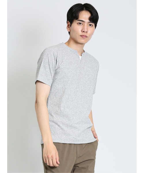 m.f.editorial（エムエフエディトリアル）の「m.f.エディトリアル メンズ ランダムテレコ キーネック半袖Tシャツ（Tシャツ/カットソー・メンズ・ホワイト/ネイビー/ライトグレー・MEDIUM/LARGE/X-LARGE）」の2枚目の写真