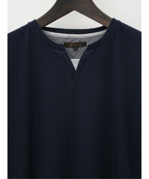 m.f.editorial（エムエフエディトリアル）の「m.f.エディトリアル メンズ ランダムテレコ キーネック半袖Tシャツ（Tシャツ/カットソー・メンズ・ホワイト/ネイビー/ライトグレー・MEDIUM/LARGE/X-LARGE）」の5枚目の写真
