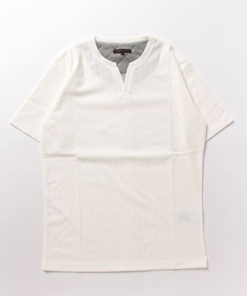 m.f.editorial（エムエフエディトリアル）の「m.f.エディトリアル メンズ ランダムテレコ キーネック半袖Tシャツ（Tシャツ/カットソー・メンズ・ホワイト/ネイビー/ライトグレー・MEDIUM/LARGE/X-LARGE）」の8枚目の写真