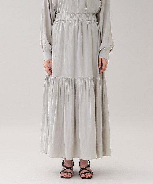 GALLEST（ギャレスト）の「サテンワッシャーティアードスカート【ウォッシャブル】（スカート・レディース・チャコールグレー/ライトグレー・05/13/36/38/40）」の4枚目の写真