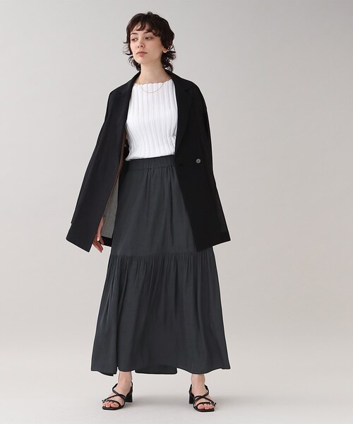 GALLEST（ギャレスト）の「サテンワッシャーティアードスカート【ウォッシャブル】（スカート・レディース・チャコールグレー/ライトグレー・05/13/36/38/40）」の15枚目の写真
