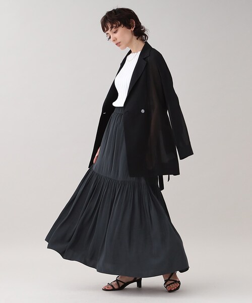 GALLEST（ギャレスト）の「サテンワッシャーティアードスカート【ウォッシャブル】（スカート・レディース・チャコールグレー/ライトグレー・05/13/36/38/40）」の16枚目の写真