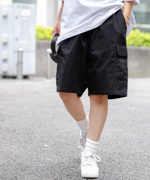 WEGO（ウィゴー）の「WEGO/ワイドカーゴショーツ（カーゴパンツ・メンズ・ブラック/グレー/カーキ/ホワイト・LARGE/MEDIUM）」の6枚目の写真