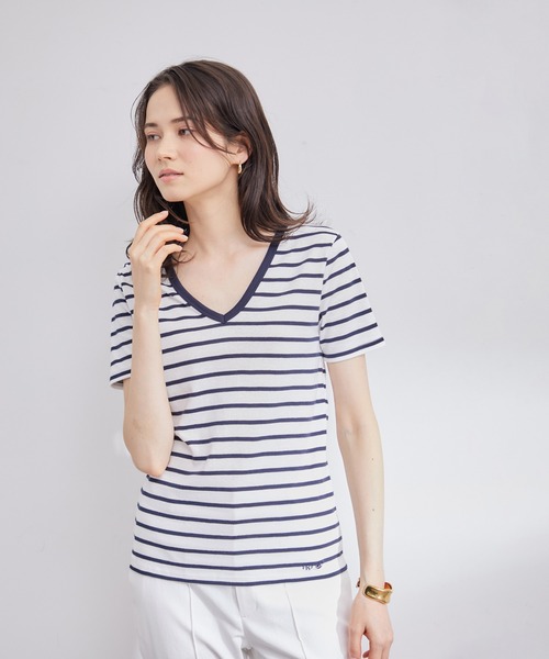 ROPE'(ロペ)の「【PETIT BATEAU(プチバトー)×ROPE'】VネックTEE(Tシャツ/カットソー・レディース・ブラック/ホワイト/ホワイト系その他2/オリーブ/ブルー系その他4・M/S)」の3枚目の写真