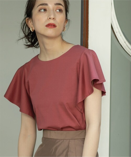 OPAQUE.CLIP（オペークドットクリップ）の「◆シルク調コットン フリルスリーブカットソー【UV/接触冷感/イージーケア/洗濯機洗い可】（Tシャツ/カットソー・レディース・ピンク系/ブラック/ブラウン系その他/ホワイト系・36/38/40/42）」の11枚目の写真