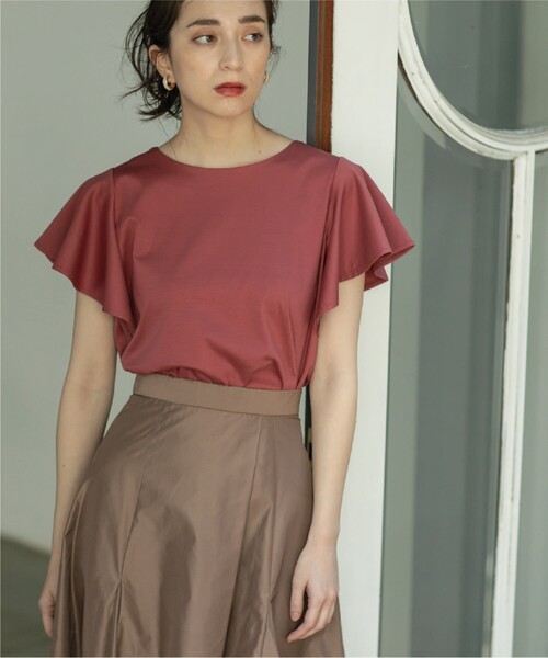 OPAQUE.CLIP（オペークドットクリップ）の「◆シルク調コットン フリルスリーブカットソー【UV/接触冷感/イージーケア/洗濯機洗い可】（Tシャツ/カットソー・レディース・ピンク系/ブラック/ブラウン系その他/ホワイト系・36/38/40/42）」の15枚目の写真