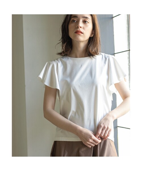 OPAQUE.CLIP（オペークドットクリップ）の「◆シルク調コットン フリルスリーブカットソー【UV/接触冷感/イージーケア/洗濯機洗い可】（Tシャツ/カットソー・レディース・ピンク系/ブラック/ブラウン系その他/ホワイト系・36/38/40/42）」の12枚目の写真